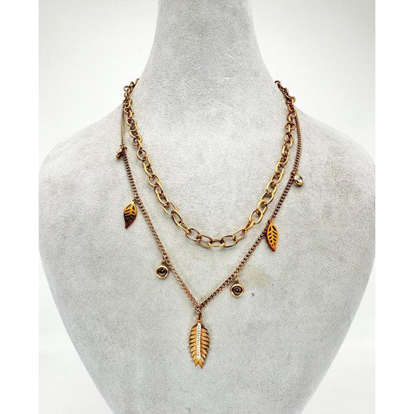 Rose İkili Yaprak Detaylı Kolye